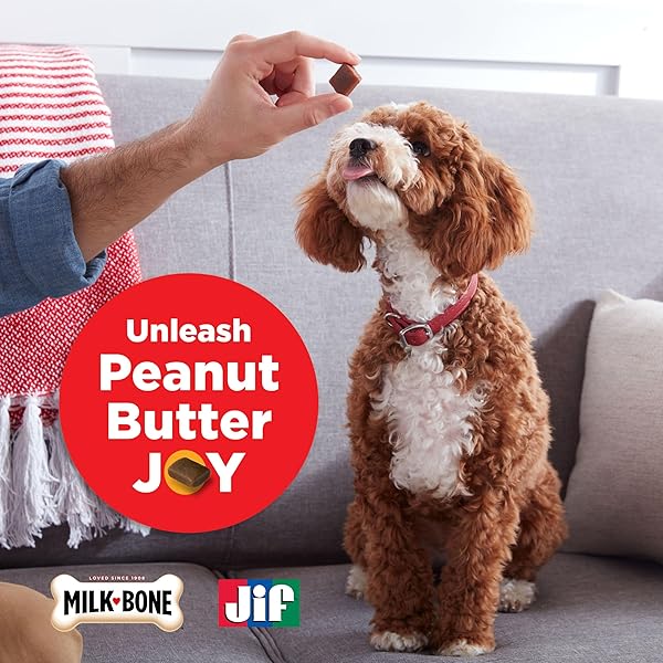 MILK-BONE PEANUT BUTTERY BITES SOFT DOG TREATS WITH JIF PEANUT BUTTER, 11.8 OUNCE BAG