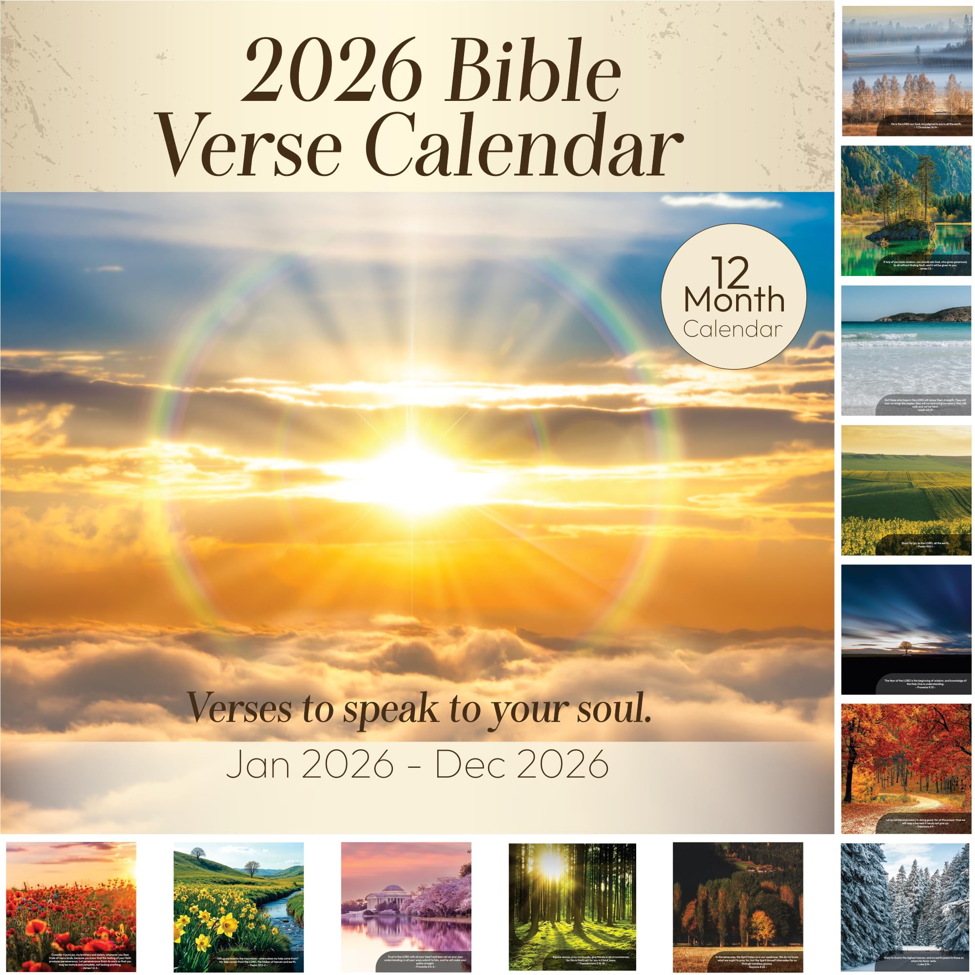 Photo 1 of ***MINOR DAMAGED - SEE NOTES/PICTURES***2026 Wall Calendar Christian, Bible Verse Calendar 2026, 12 Monthly Religious Spiritual Scripture Gifts For Men, Women, NIV Biblical Quotes Catholic Present, Jesus Faith Home Office Decor 12X12"