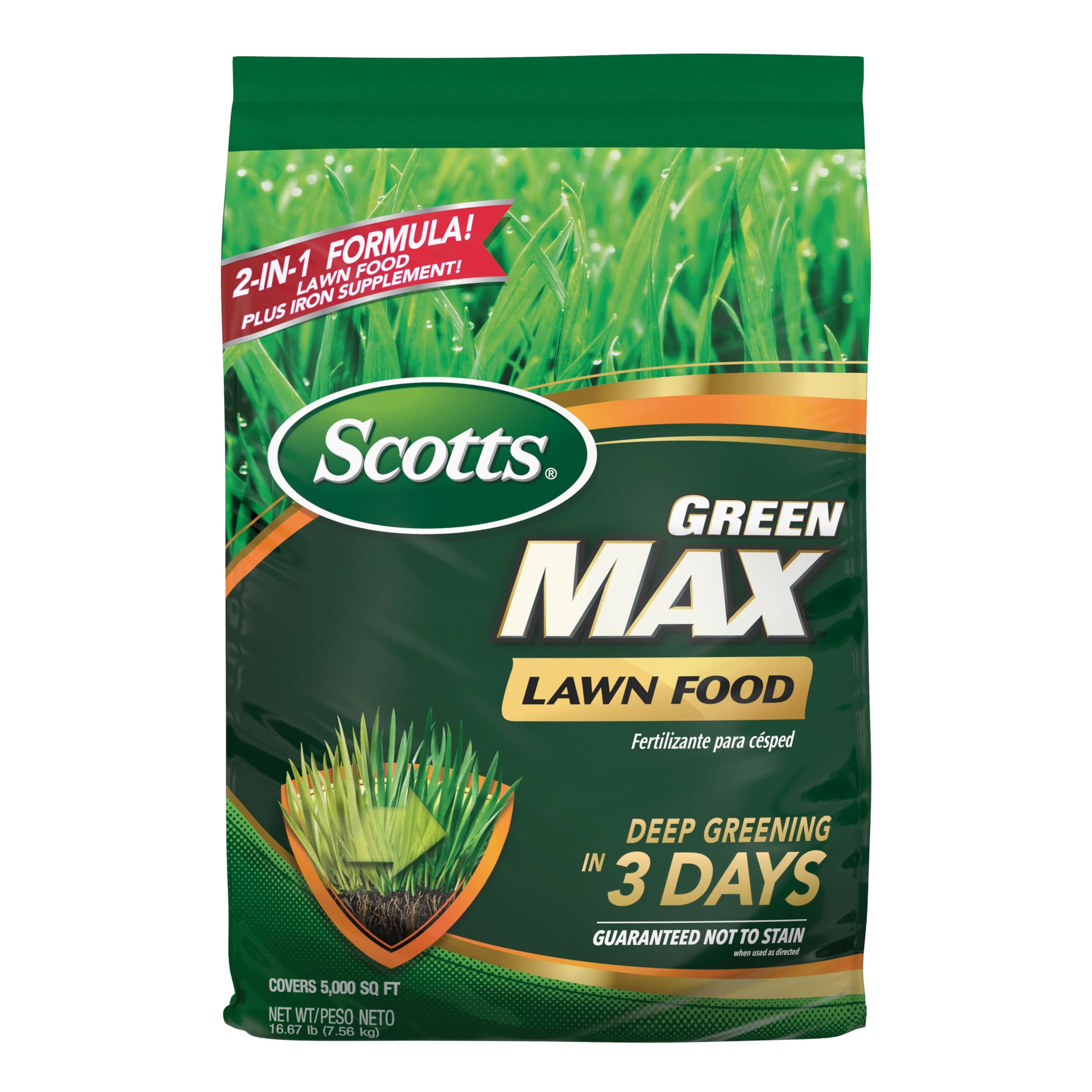 Photo 1 of Scotts Green Max Lawn Food, Lawn Fertilizer Plus Iron Supplement for Greener Grass in 3 Days, 5,000 sq. ft., 16.67 lbs.