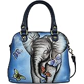Anna by Anuschka womens Women's Hand-painted Genuine Leather Double Zip Organizer Satchel