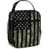 LXXTK Camouflage American Flag Lunch Bag for Boy School Reusable Insulated Lunch Box Portable Tote Bag for Kids Men Women Office Picnic Camping (Camo Green, 10x4x8 Inch)