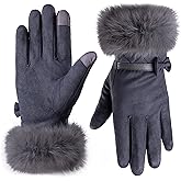 Hysenm Women Winter Gloves With Touch Screen Fingers Warm Suede Gloves Texting Thermal Windproof Mittens for Driving Running