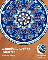 VONLUCE Round Side Table 53cm Tall Mosaic Tile Top Blue Indoor Outdoor view 4