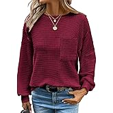 Chicrise Waffle Knit Tops Women Long Sleeves Business Shirts 2025 Crewneck Basic Sweatshirts Casual Trendy
