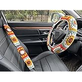 Steering Wheel Cover,Handmade Crochet Rainbow Sunflower Granny Square Steering Wheel Covers (Steering Wheel Cover+2 Belt Cover)