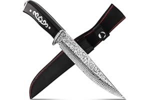 Fixed Blade Hunting Knife with Sheath: Full Tang Camping Knife - Wood Handle Bushcraft Knives for Men Survival Knife with Cli