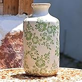 8" Retro Crackle Glaze Ceramic Vase Rustic Green Vases Decorative Vases Farmhouse Home Decor Vase Chinoiserie Vintage Flower Vases (Green, 8 Inches)
