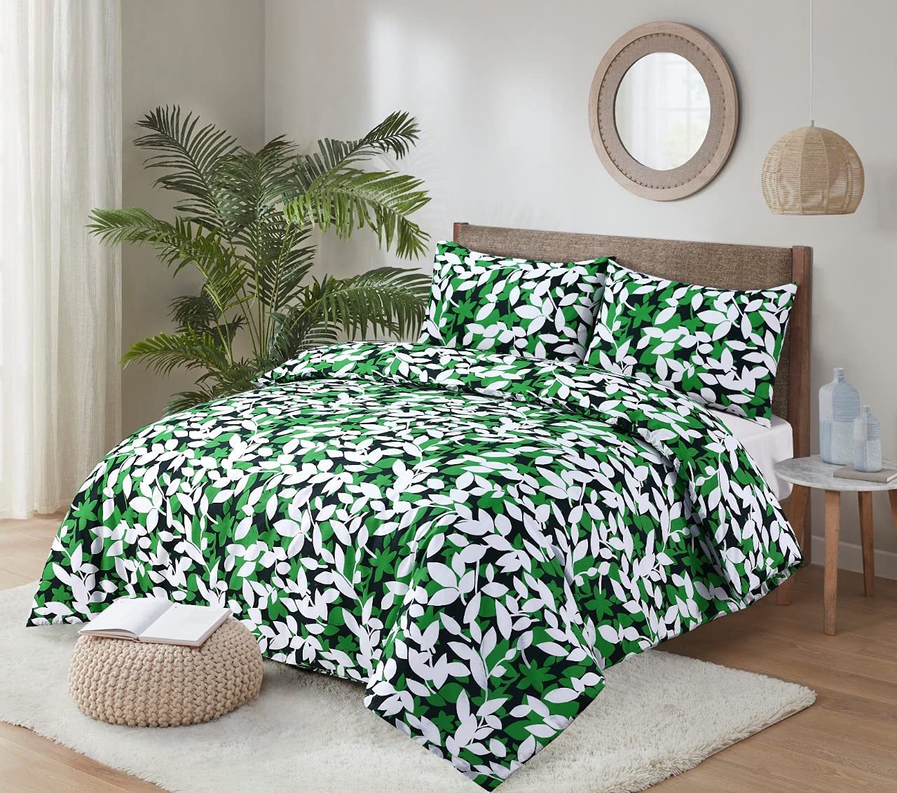 GW CLASSY OUTFIT Luxury Print Bedding Set Duvet Cover Set 3 Piece Bedding Bedding Quilt Cover Single Double King Set Print Birds Geometric Leafs Pinch design (Leaf Pinch Design, King)