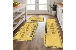Vintage Yellow Butter Kitchen Mats for Floor, Retro Margarine Soft Mats, Cozy Cushioned Comfort Washable Non Slip Decor Rugs 