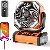 AddAcc 20000mAh Rechargeable Camping Fan - Battery Operated Fan with Light & Remote, Auto Oscillating, 4 Timer, 60 Hrs Work Cordless Tent Fan for Travel Outdoor RV Garage Power Outage Emergency