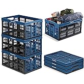 CleverMade Collapsible Utility Crates, Ocean, 3 Pack, 45L/11 Gal, 66 lbs Capacity, Stackable Containers, Heavy Duty, Space-Sa