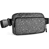 Black Glitter Fanny Pack for Women Sparkle Belt Bag Casual Waist Pack Adjustable Strap Waist Bag Travel Shopping Cycling Running Hiking