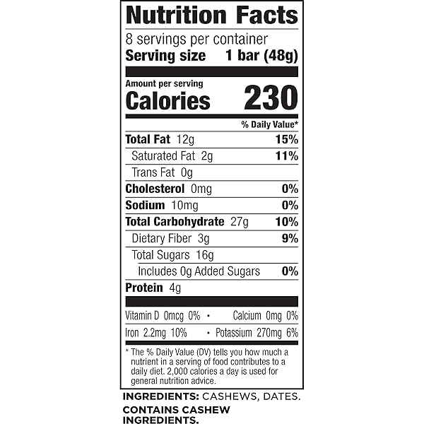 LARABAR CASHEW COOKIE, GLUTEN FREE VEGAN FRUIT & NUT BAR, 1.7 OZ BARS, 8 CT
