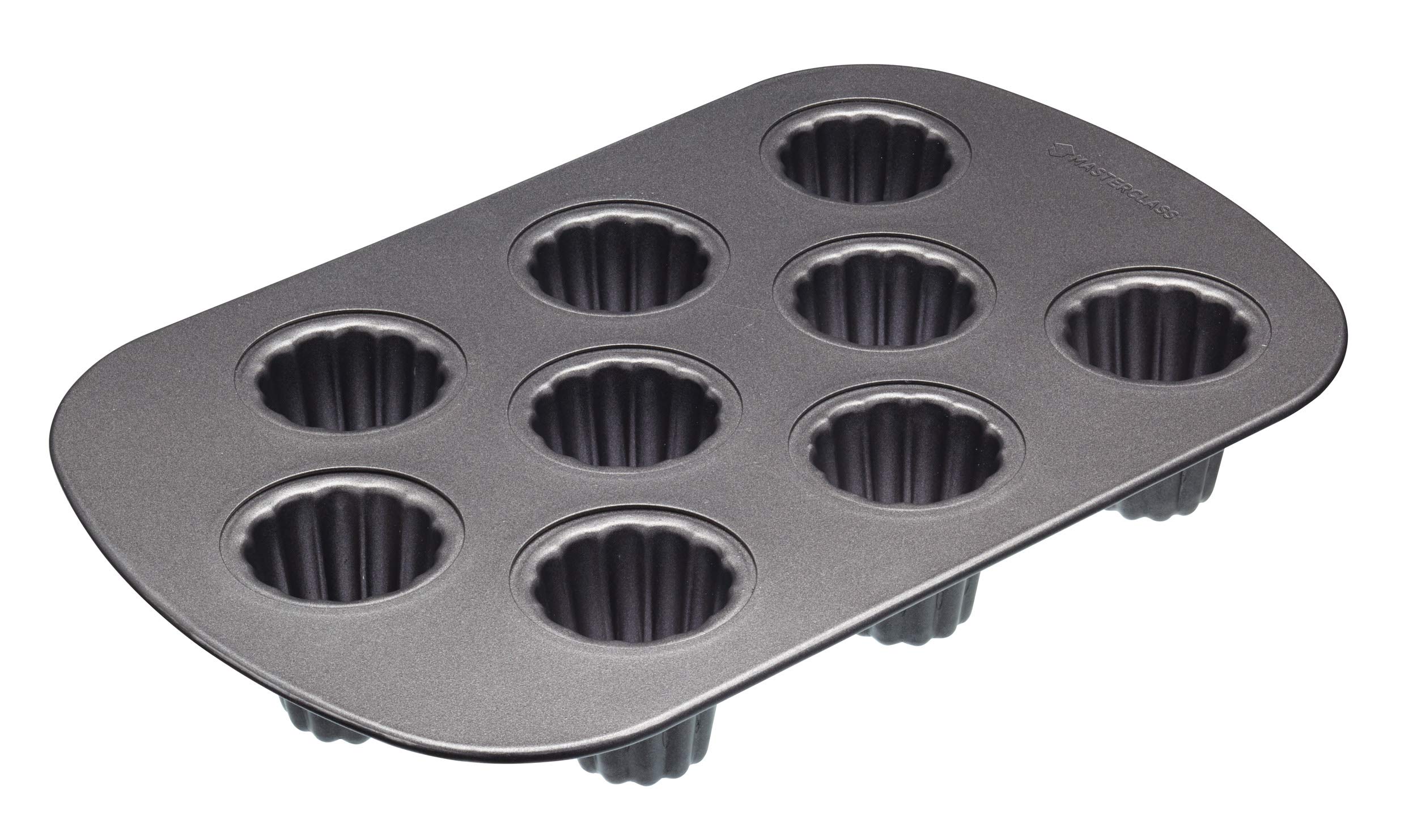 MasterClass KCMCHB89 Canele Moulds with PFOA Non Stick, Robust 1 mm Carbon Steel, 9 Hole 32.5 x 22 cm Baking Tin, Grey