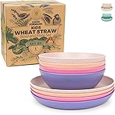 Grow Forward Wheat Straw Kids Plates and Bowls Sets - 8-Piece Unbreakable Dishwasher & Microwave Safe Plastic Plates for Kids - Reusable Non Toxic BPA-Free Dinnerware for Children - Floral