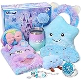 Golray Gifts for Girls Age 6 7 8 9 10, Girls Toys Gift Set with Cute Fuzzy Bear Diary with Lock & Pen, Light Up Star Pillow, Water Cup & Fluffy Accessories, Winter Christmas Birthday Gifts for Girl