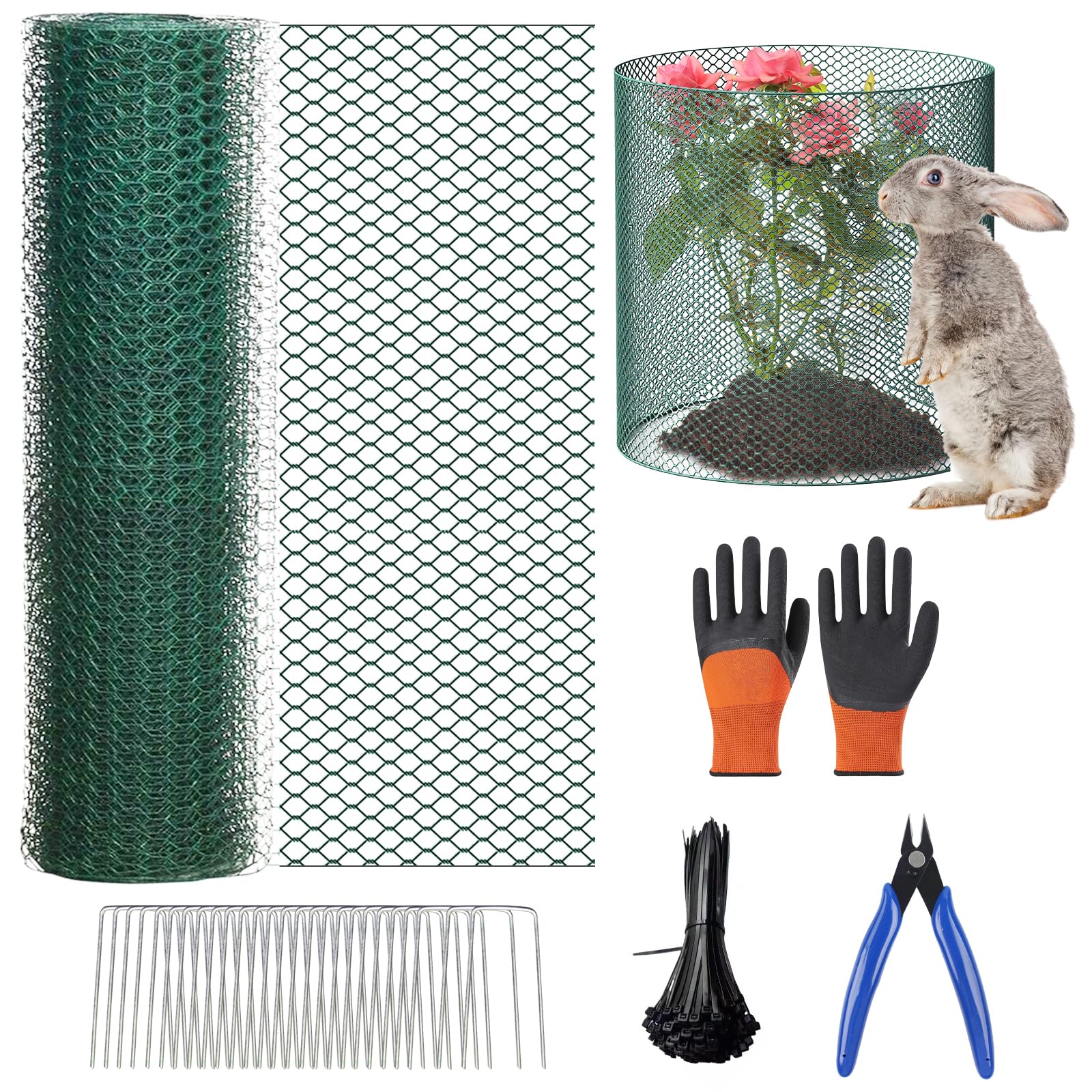 Photo 1 of 32.8Ft x 16In Plant Cages for Outdoor Plants, Plant Covers from Animals, Garden Wire Plant Protector to Keep Animal Out, Chicken Wire Cloche with Ground Stakes, Nylon Ties