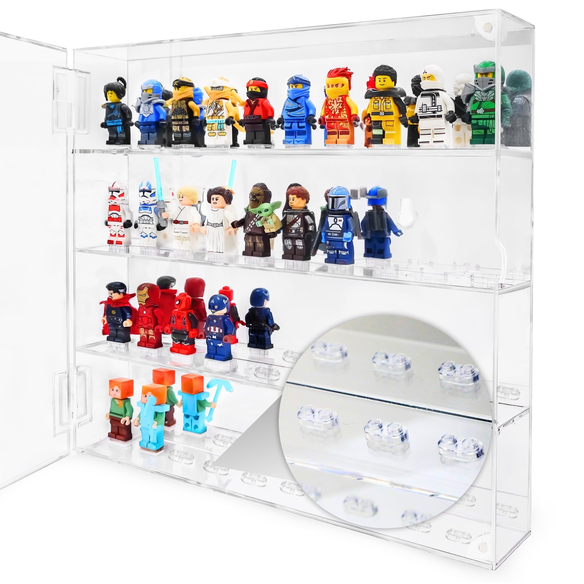 Photo 1 of FigFortress Display Case for Lego Minifigures – UV-Protected Acrylic Organizer with Mirrored Back & Secure Studs – Holds 40 Minifigs – Wall Mount or Desktop Ready