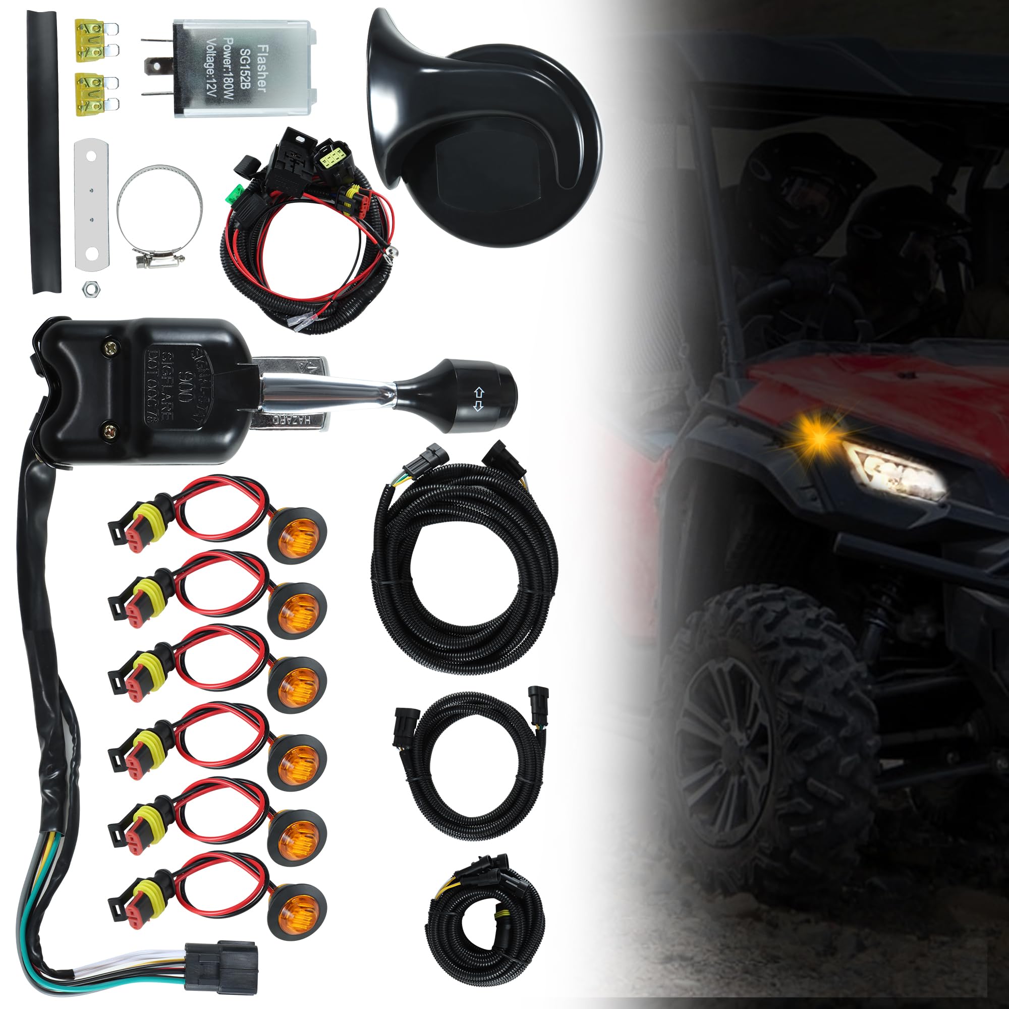 Photo 1 of Universal UTV Turn Signal Kit with Column Turn Switch and 12V Horn with Button, Amber LED Blinker Kit Wide Compatible with Polaris, Pioneer, Talon, Can-Am, Kawasaki, Arctic Cat