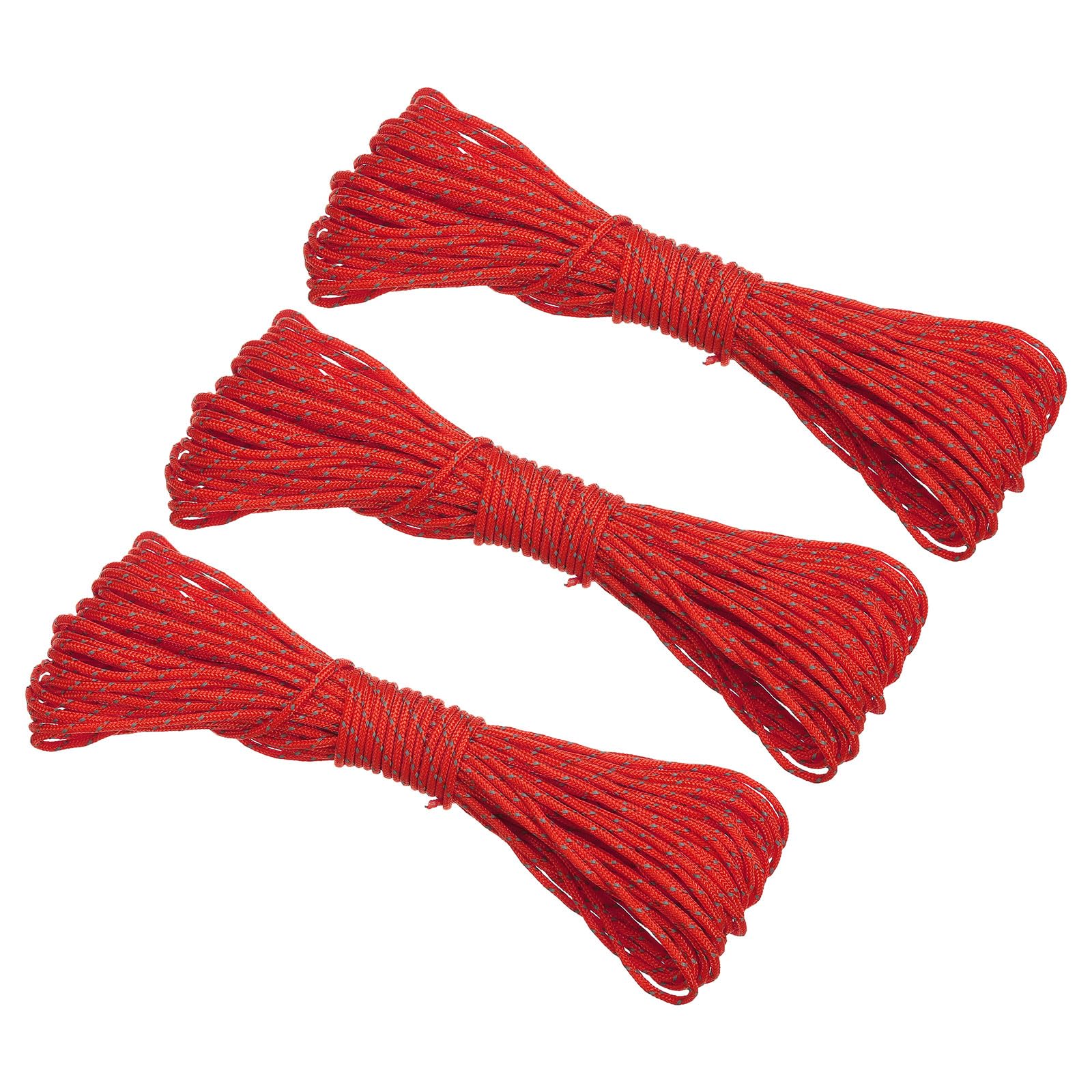 PATIKIL 65 Feet Reflective Guyline Camping Paracord 3mm,3 Pack Tent Cord Guyline Rope Nylon Paracord Rope for Camping Tent Tarp Hiking, Bright Red (20M)