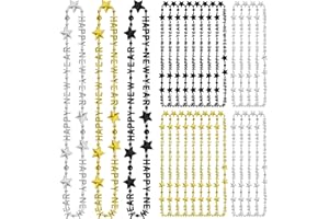 EOBOH 24PCS New Years Necklace Decorations, Bead Necklaces Party Supplies 2026, HAPPY NEW YEAR Star Necklaces Bulk Accessories, Black Gold Silver Bead Necklace 2026 Decorations