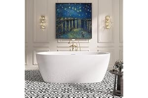 SYLONWILL 59" Free Standing Tub Freestanding Bathtub, Acrylic Stand Alone Tub, Contemporary Deep Soaking Bath Tub, cUPC Certified SY5850 (Glossy White)