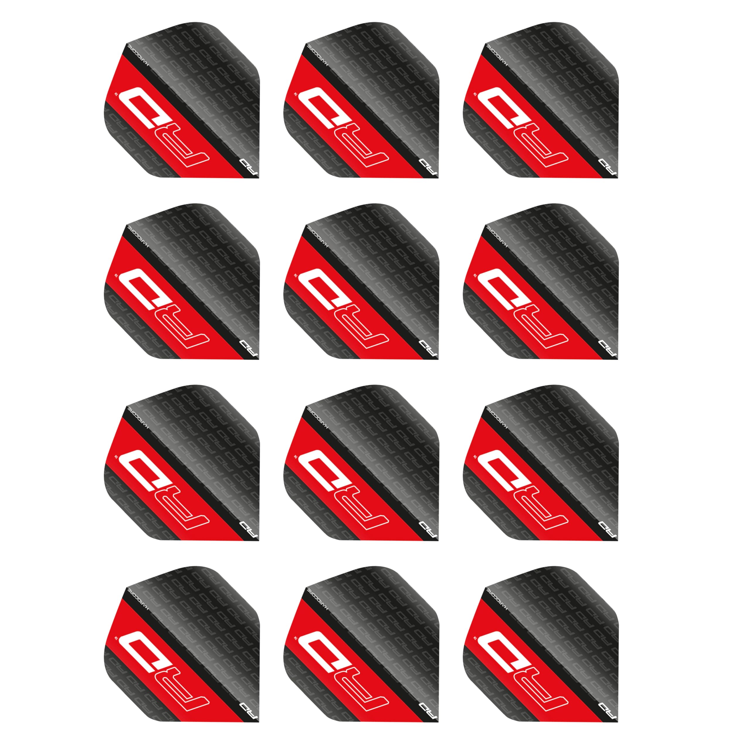 Hardcore XT Black and Red RD Logo Extra Thick Standard Dart Flights - 4 sets Per Pack (12 Dart Flights in total)