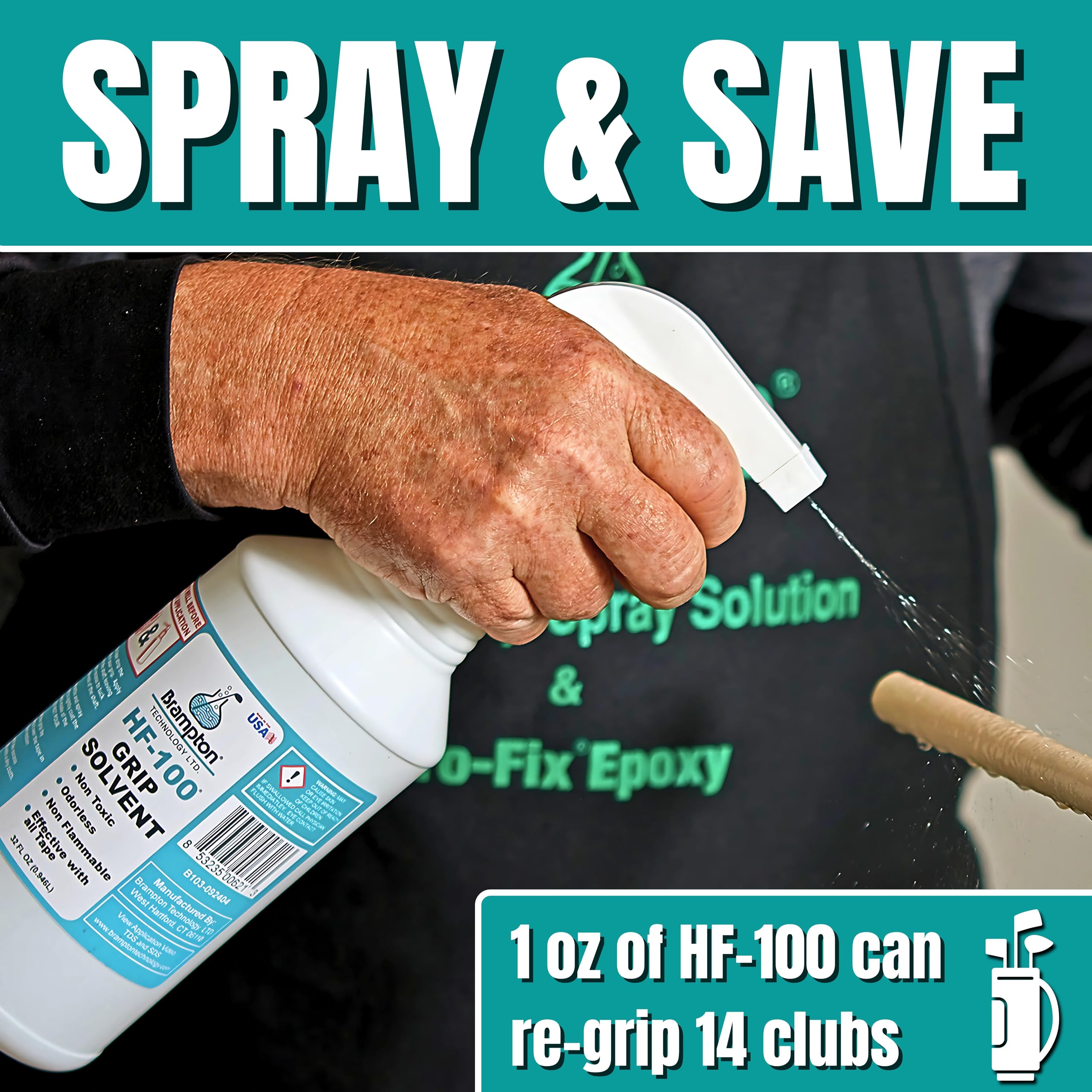 Brampton HF-100 Premium Golf Grip Solvent for Regripping Golf Clubs and Golf Grip Repair - Shake and Spray Golf Grip Solution - Non-Toxic, Non-Flammable, and Odorless Golf Grip Solvent
