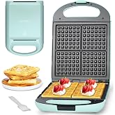 Baker&rsquo;s Friend Belgian Waffle Maker, Square Waffle Iron, Waflera Electrica, Non Stick Cooking Plate, Classic &amp; Multi Waffle Makers, 4-Slice, Aqua