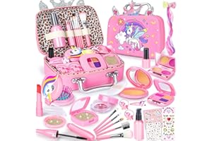 GINMIC Pretend Makeup for Toddlers, Pretend Play Makeup for Little Girls,Toddler Toys Makeup kit with Unicorn Cosmetic Bag for Little Girls Age 3 4 5 6 7+ Birthday Christmas Princess Gifts