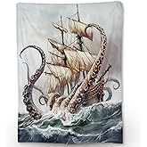 Ti Caldi Octopus Nautical Blanket - Ultra Soft, Fluffy, Lightweight Flannel Throw Blankets for Couch, Bed, Travel, Outdoor - Cozy, Fuzzy Animal Home Decor, for Adults Kids Men Boys 60×50 in