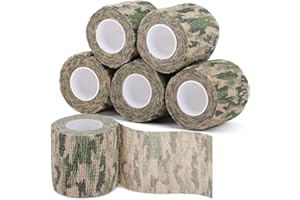 Treaful Camo Wrap Tape 6 Roll，1/2/3in x 14.8 ft Self-Adhesive Camouflage Bandage Stretch Strip for Outdoor Sport Camping Camera Flashlight Bicycle Sticks Ball Ice Hockey Bat Rackets Skateboard