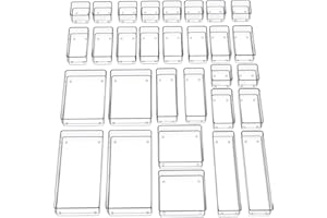 SMARTAKE 30-Piece Drawer Organizer with Non-Slip Silicone Pads, 7-Size Desk Drawer Organizer Trays Storage Tray for Makeup, Jewelries, Utensils in Bedroom Dresser, Office and Kitchen (Clear)