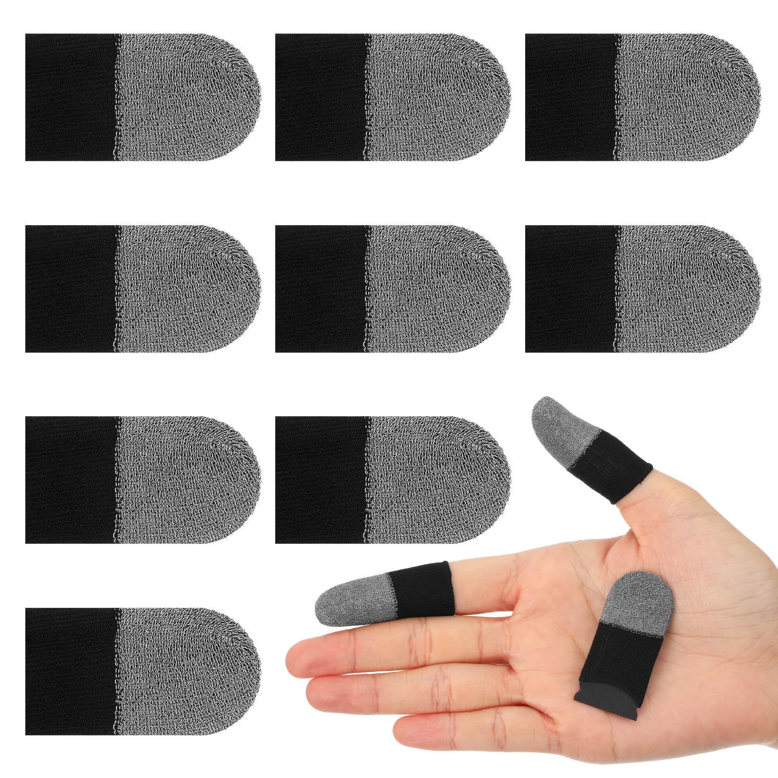 Photo 1 of 10 Pcs Silver Fiber Gaming Finger Sleeves, Finger Cots Anti Sweat Touch Screen Gloves Thumb Protector Compatible with All Touchscreen Devices, Black