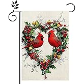 Spring Cardinal Bird Garden Flag for Outside Valentines Day Love Hearts Yard Outdoor Flag 12x18 Inch Double Sided Burlap