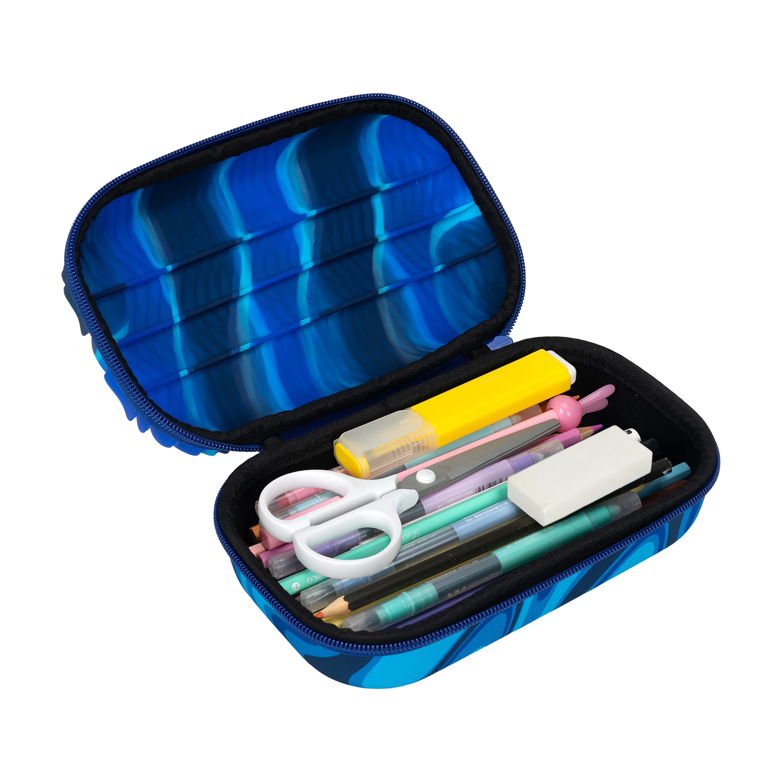 ZIPIT Wavy Pencil Box for Boys | Fidget Box | Silicon Sensory Case | Large Capacity Pencil Case (Blue)