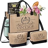 50th Birthday Gifts for Women, Vintage 1975 Reusable Grocery Tote Bag Beach Bag & Back in 1975 Poster, Personalized 50 Years Old Gifts for Wife Mom Sister Her