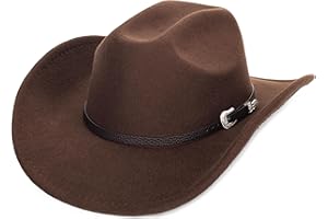 Eohak Womens Western Cowboy Hats Studded Pinched Western Cowgirl Hats Wide Brim Fedoras Hat with Belt Buckle M/L