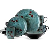Elama Floral Accents 16 Piece Dinnerware Set in Blue