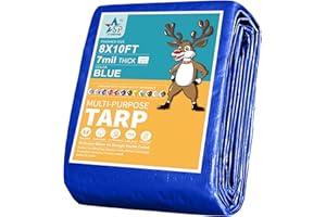 STARPYNG - Multifunctional Blue Waterproof tarpaulin-7mil，Waterproof, UV Resistant, Rip and Tear Proof, Poly Tarpaulin with Reinforced Edges for Roof (Blue, 8 * 10feet)