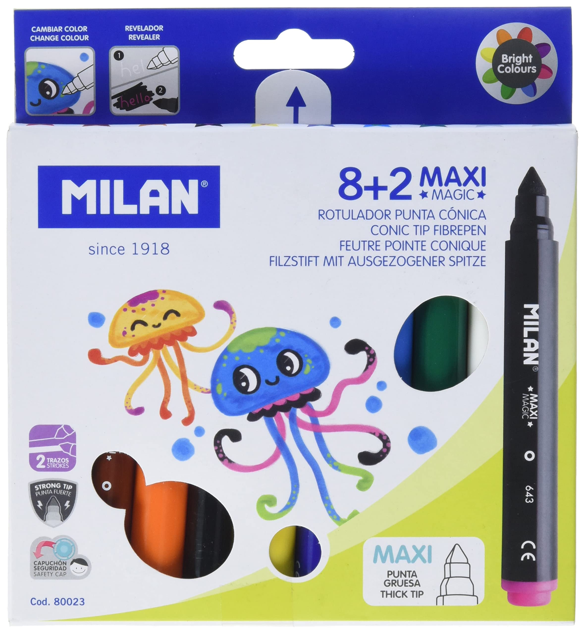 Milan Caja 8 rotuladores Maxi Magic + 2 rotuladores mágicos