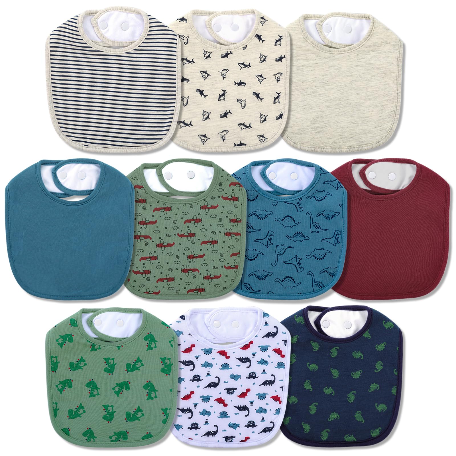 Hakochia Waterproof Baby Bibs for Boys and Girls, Soft and Absorbent 4-Layer Cotton Baby Bandana Bibs With Adjustable Snaps for Infants Newborn Feeding, Teething, Drooling,0-12 Months,10-Pack