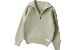 Uillui Boys Girls Sweater Quarter Zip Pullover Chunky Knit Mock Neck Warm Sweaters Uniform Sweater Fall Winter Kids Knitwear