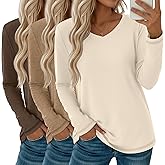 Oakgarden 3 Pack Women's Long Sleeve T Shirts Casual V Neck Tops Loose Fit Basic Tees Soft Fall Tee Shirts