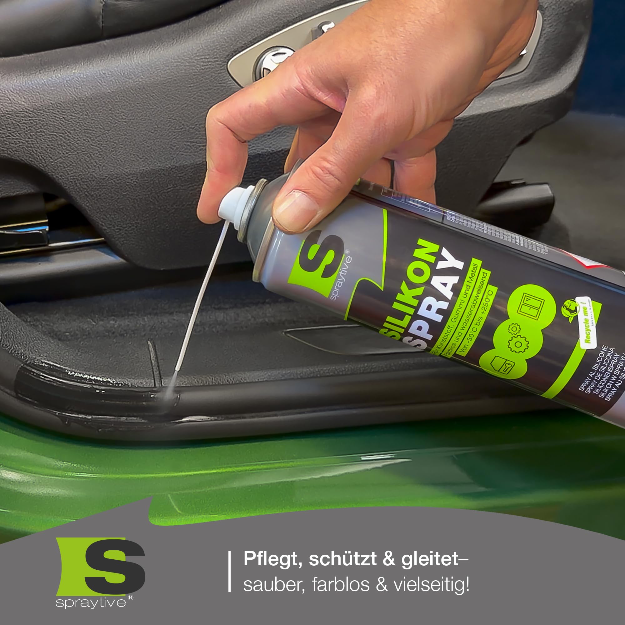 Spraytive 6 x 500ml Silikonspray - Schmiermittel & Gleitspray für Auto, Gummi, Kunststoff & Metall - Farblos, wasserabweisend, rückstandsfrei - von -50 °C bis +250 °C - Made in Germany 3
