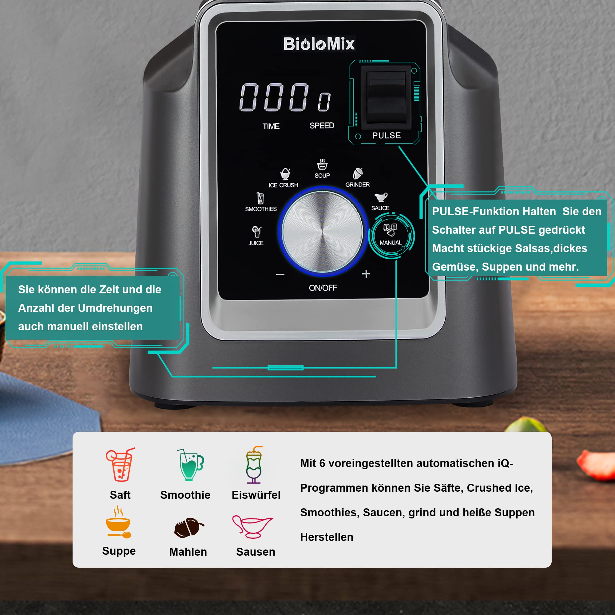 BioloMix Hochleistungsmixer 2200W,Selbstreinigungsfunktion,Standmixer mit 2L Behälter ohne BPA Smoothie Maker (T5600) 2