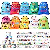 Frienda 20 Pcs Bible Verse Party Favors Includes Jesus Loves You Drawstring Backpack Bags Christian Slap Bracelets for VBS Religious Birthday Gifts Sunday School Classroom Prizes(Stylish)