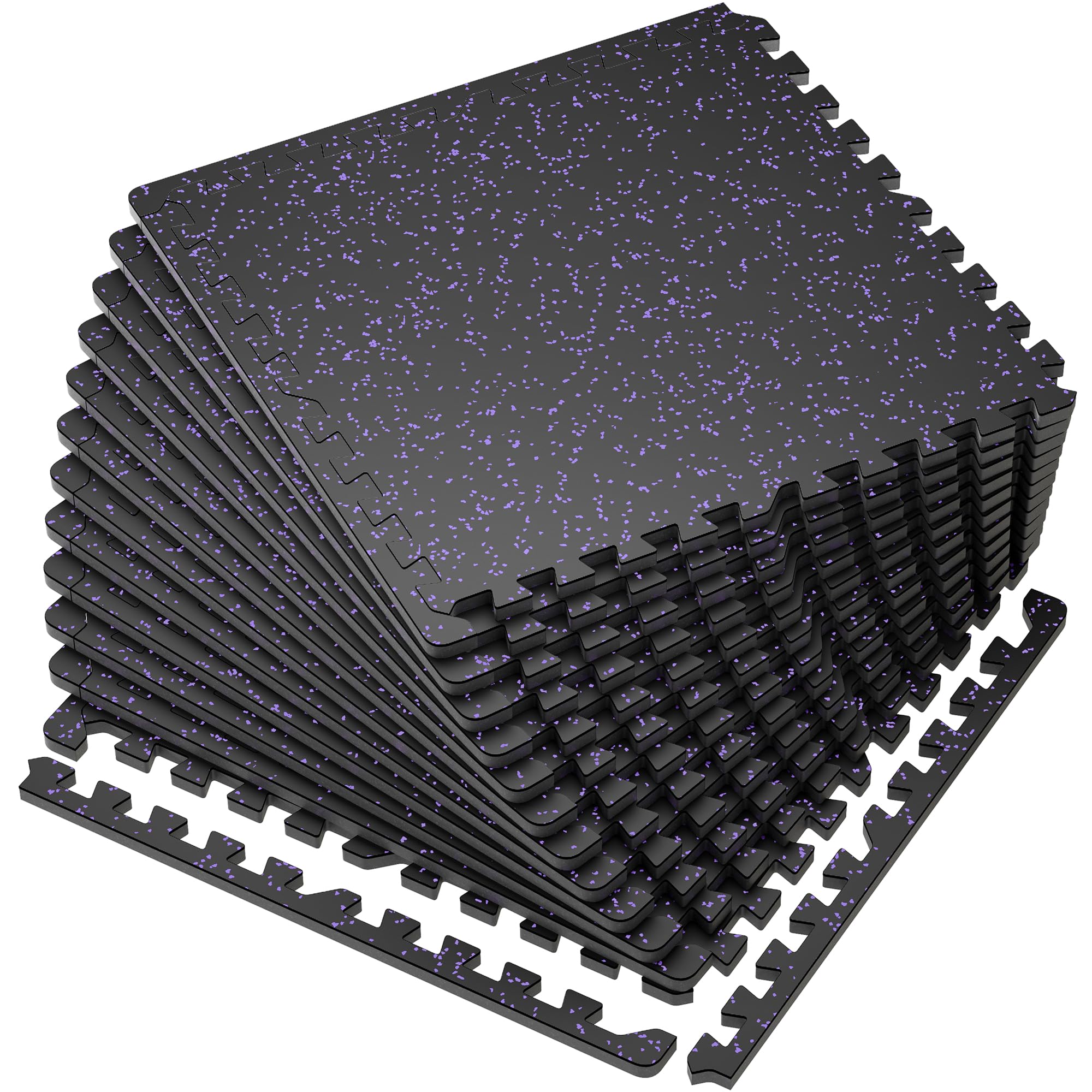SUPERJARE 0.56'' Thick 12 Pcs 48 Sq Ft Rubber Top Exercise Equipment Mats, High Density EVA Foam Mats with Rubber Top, Interlocking Gym Flooring for Home Gym, Protective Workout Mat, Black/Purple Image