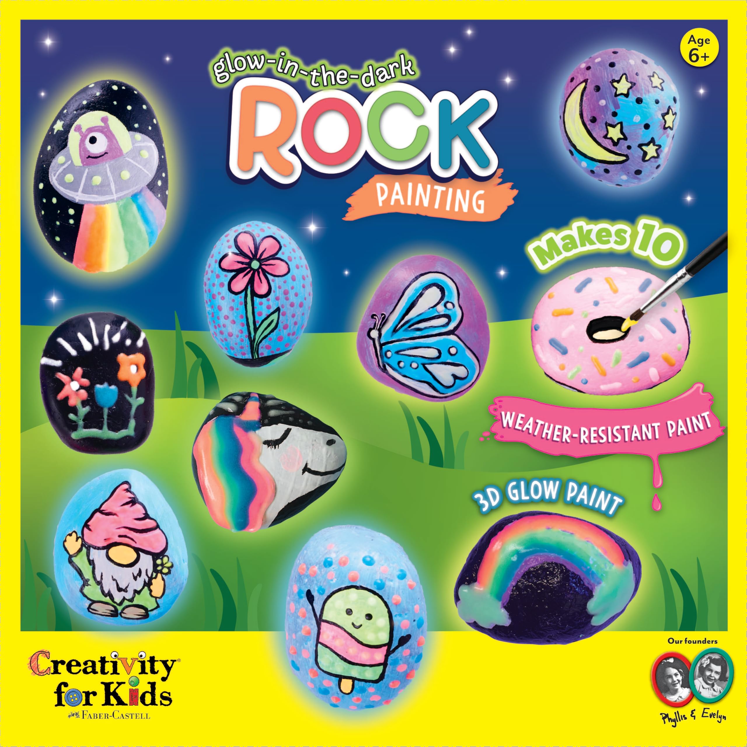 Creativity for Kids Glow in The Dark Rock Painting Kit | Paint & Decorate 10 Rocks with Vibrant Colors & Glow Accents | DIY Rock Painting Kit for Kids | Fun Arts & Crafts (Ages 6+)