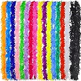 16 Pieces Boas for Party Bulk 6.6 ft Feather Boas for Adults Halloween Costume Dress up DIY Party Neon Accessories, Pink, Red, Green, Yellow, Blue, Black Feather Scarf, 16 Colors